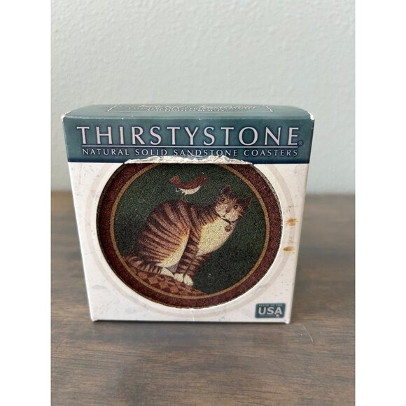 Vintage Thirstystone Sandstone Cat Coasters Set of 4 - Picture 1 of 4